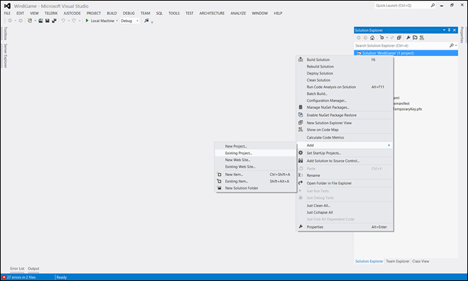 Figure 2 - Add an existing project to Solution 