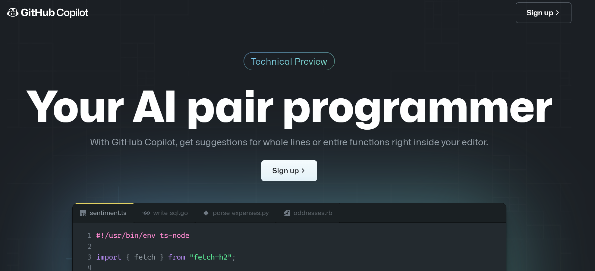 GitHub Copilot Screenshot - Sign-up page